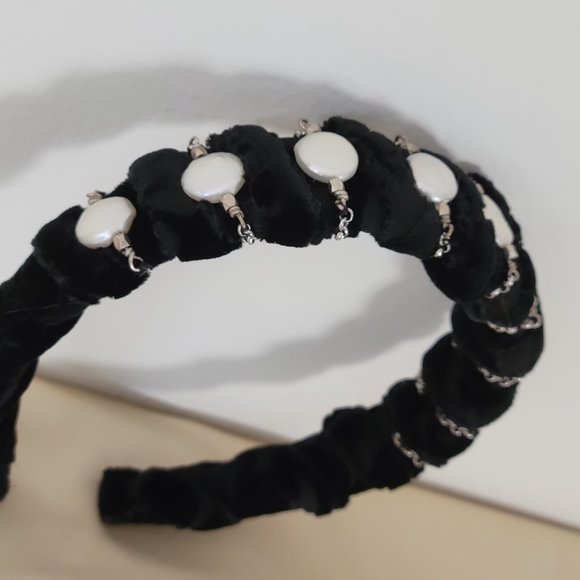 Headband, handmade, made from velvet and purl - Picture 3 of 8